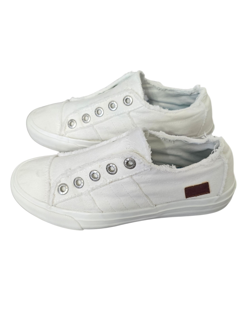 Malibu White Frayed Canvas Slip-On Sneakers with Teal Insole
